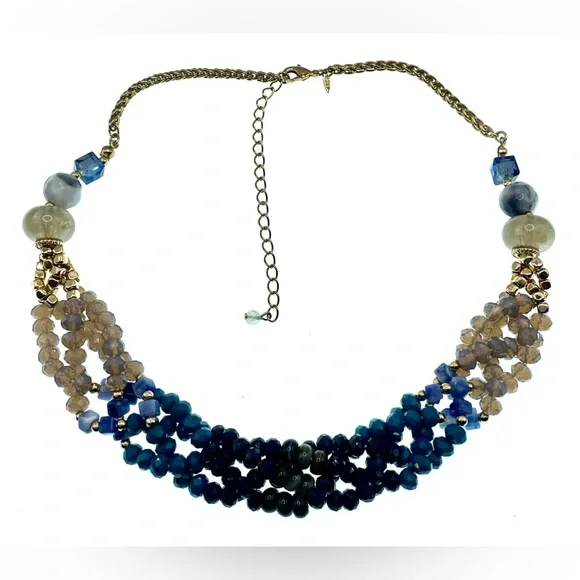3 for $30 SHB Gold Tone Multistrand Intertwined Sparkling Beaded Necklace Choker - Picture 6 of 8